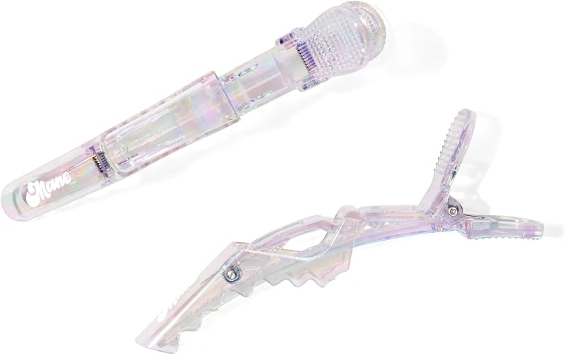 Mane Jumbo Holographic Alligator Hair Clips - Heavy Duty Alligator Clips for Hair Styling, Blow Drying, Curling or Flat Ironing - Perfect for Sectioning Thick, Curly & Fine Strands (2 Count)
