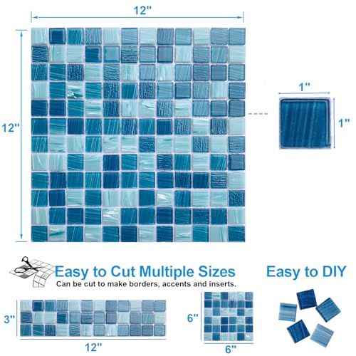 LSDECO 5 Sheets Glass Mosaic Tiles Backsplash, Pool Tiles, 12" x 12" Kitchen Backsplash Tile, Glass Tiles for Bathroom Border Shower Wall (5 Sq.Ft Azure) by LSDECO - Image 2