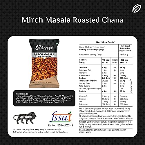 Shrego Mirch Masala Roasted Chana, Snack and Namkeen, Vacuum Packed (300 GM)