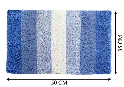 Image of THE HOME TALK Cotton Stripes Bathmats | Water Absorbent Runners | Floor Mats /Rugs for Kitchen, Bathroom | Ultra Soft Mats | Non-Slip | Pack of 2 | 35 x 50 cm | Blue