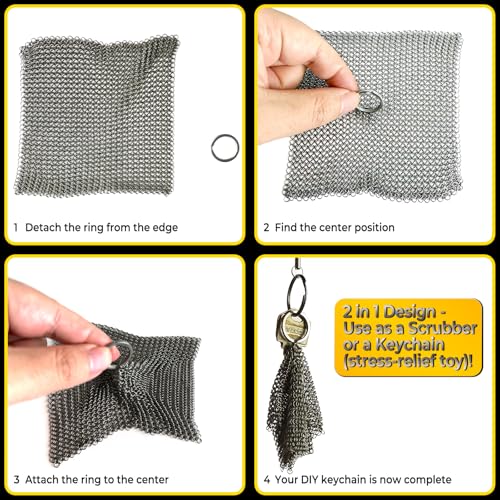Image of Mesh Cast Iron Scrubber Fine Rings Welded Chainmail Scrubber for Cups, Skillet Cast Iron Cleaner (4 inchX4 inch)