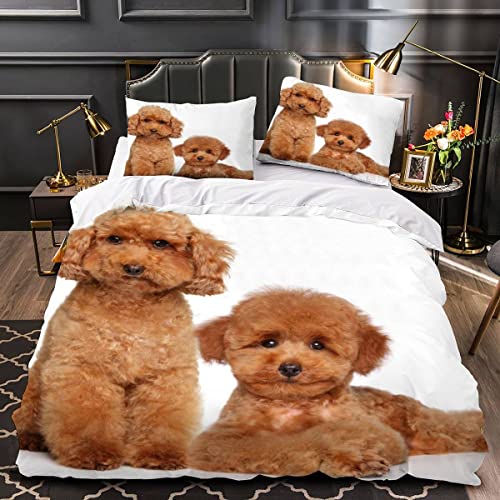 Parure de lit 155 x 220 cm impression 3D caniche, housse de couette microfibre - 4