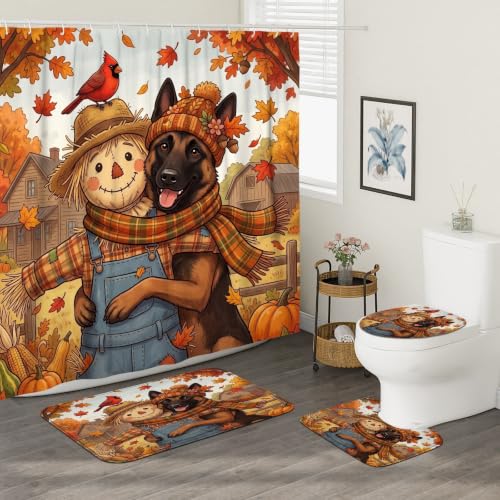 Rideau de douche 183x183 imperméable avec tapis Malinois antidérapants d'automne - 3