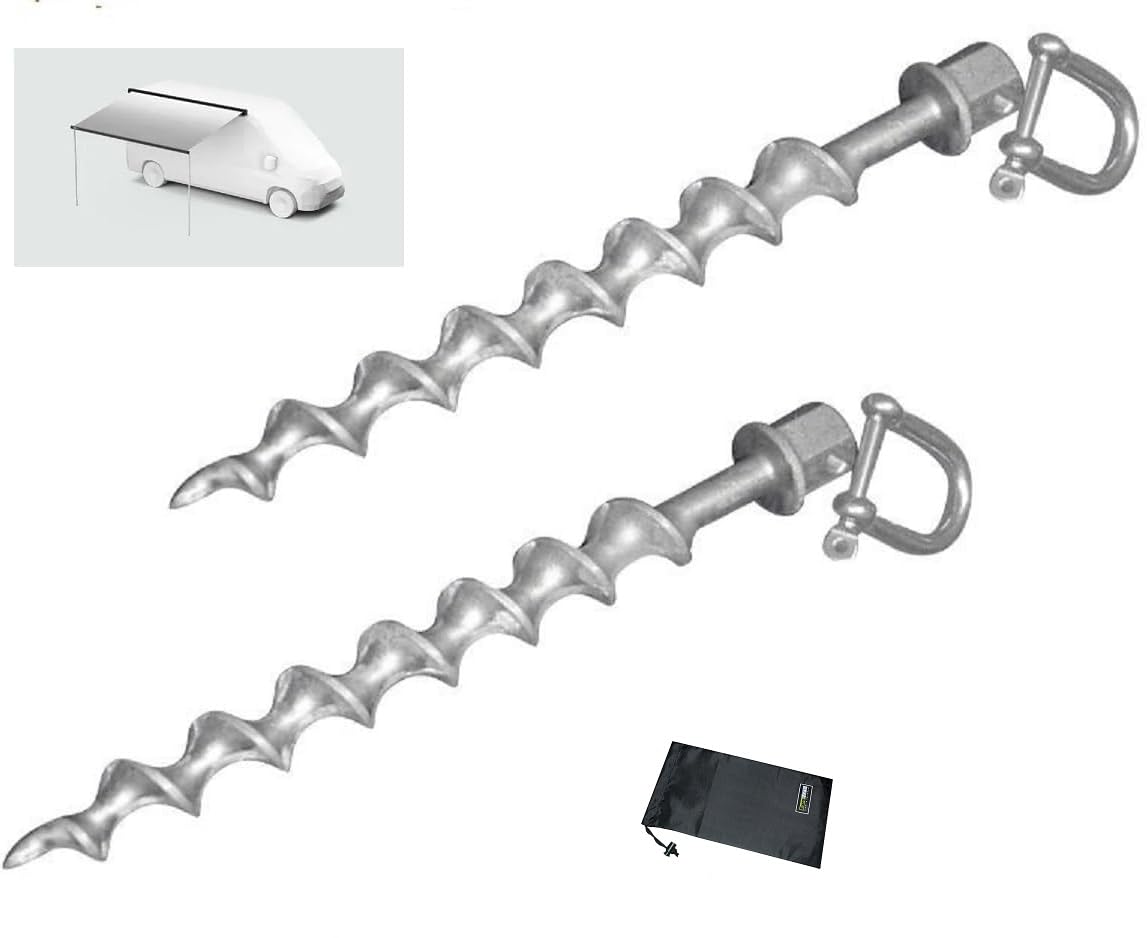 2 Stück MARKISENHALTER SCHRAUBHERINGE mit einem WURMSCHRAUBEN Gewinde + EDELSTAHLSCHÄKEL mit Tasche