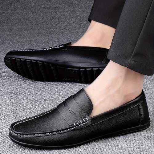Men's Solid Color Vintage Flat Loafers, Comfortable and Soft Rubber-Soled Men's Outdoor Shoes, Suitable for Business Office outings and Casual wear.2
