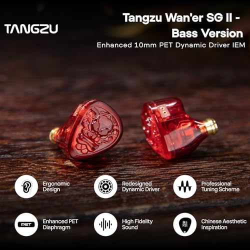 Image of Linsoul TANGZU Wan'er S.G II in Ear Monitor,HiFi Wired Earbuds,10mm Dynamic Driver PET Diaphragm Gaming IEM Earphones with 2Pin Detachable OFC Cable for Audiophile DJ Stage (Red Lion, 3.5mm No Mic)