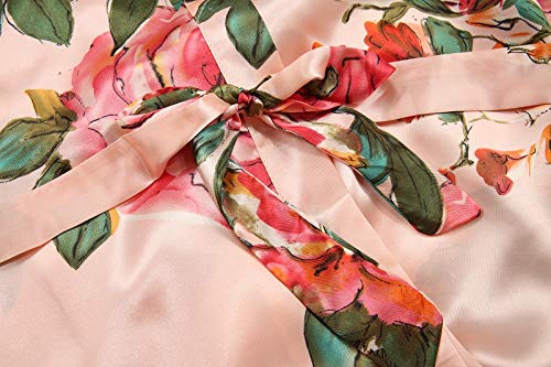 Image of goodmansam Women's Long Floral Satin Kimono Robes Bridal Dressing Gown Wedding Bridesmaid Nightgown