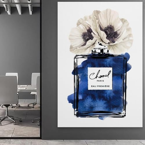 Image of BanLaArt Fashion Perfume Bottle Navy Blue With Black Canvas Print Poster Decorative Painting Wall Art Picture Modern Family Bedroom Decor 16x24inch(40x60cm), style