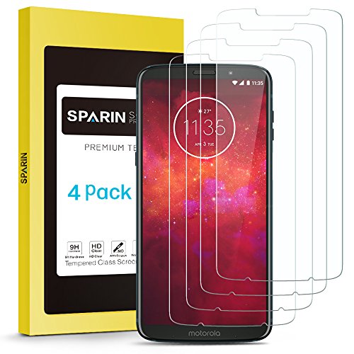 [4 Pack] Moto Z3 / Moto Z3 Play Screen Protector, SPARIN Tempered Glass, 9H Hardness, Anti-Scratch, Bubble Free, Crystal Clear Screen Protector for Motorola Moto Z3 / Moto Z3 Play