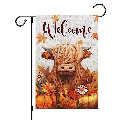 Welcome Fall Highland Cow Garden Flag 12x18 Inch...