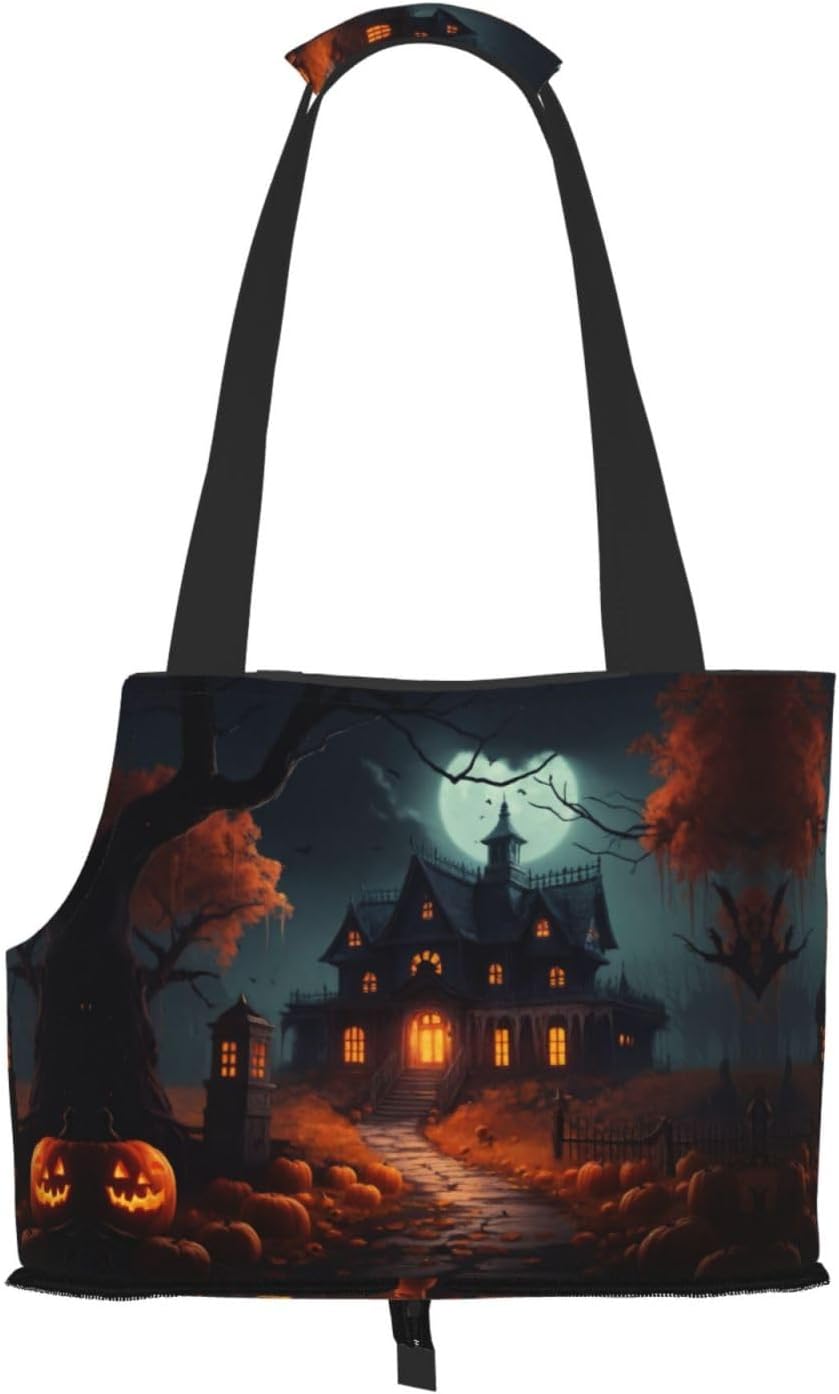Scary Halloween Print Portable Foldable Shoulder Bag for Travel,with Collar Hook and Handle Pad,Cute Stylish Design