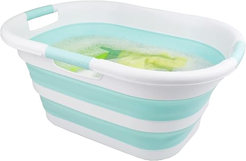 Miniatura 6 de SAMMART Cesta plegable de plástico para la ropa sucia de 40 L (10.5 galones), contenedor de almacenamiento plegable y organizador, tina de lavado