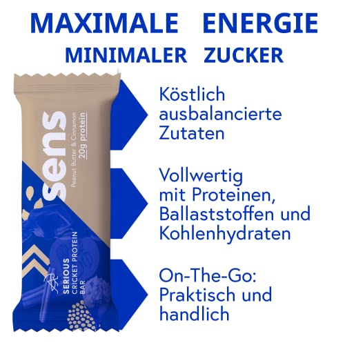 SENS SERIOUS PROTEIN Grillenmehl-Riegel - 20g Protein, Low Carb, rein natürliche Zutaten (12 x 60g) Erdnussbutter & Zimt, Essbarer Insektensnack aus Grillenprotein - Image 3