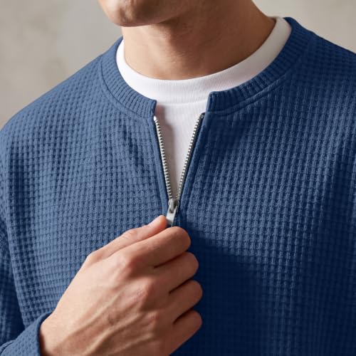 Waffle Shirts for Men Long Sleeve Quarter Zip Fall Y2k Casual Layered Shirt - image 2