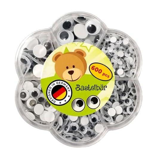 Wackelaugen Selbstklebend • 600 Stück • Premium Kulleraugen selbstklebend • Sortiert • Deutsches Kleinunternehmen • Augen zum Basteln • Bastel Augen für DIY Scrapbooking UVM • Verschiedene Größen