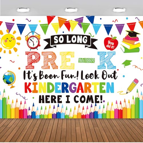 Image of PRE-K Graduation Decorations 2026,Preschool Graduation Banner Decorations,So Long Pre-k It's Been Fun Look Out Kindergarten Here I Come Photo Backdrop for Kids Home School Classroom Party Supplies PKB