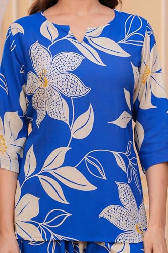 Image of Women's Printed Nightsuit Pajama with Top, (Blue, 3XL)