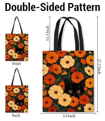 Image of Cute Cat Canvas Tote Bag for Women, Aesthetic Reusable Shoulder Bag for Shopping Travel Work