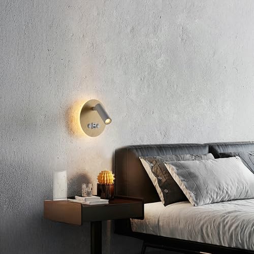 Image of Modern Multi-Purpose Wall Sconces,5.9 inch Wood Grain Hardwired Wall Light Fixture with USB /Type-C Charging Port for Bedroom /Stdudy, Rotatable Spotlight Reading Light & Ambient Nightlight 2 in 1 Design