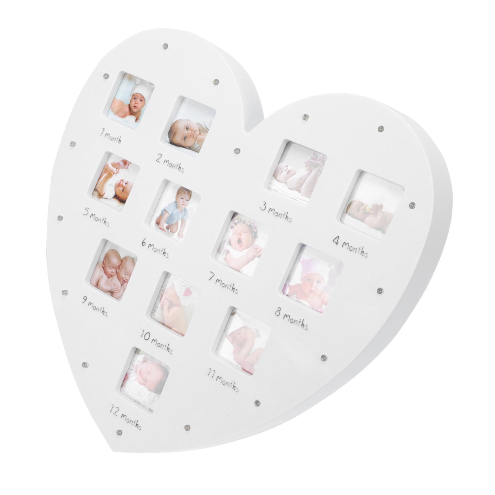 Cadre Photo Cœur Premiers Mois Bébé avec Lumière, 12 Photos