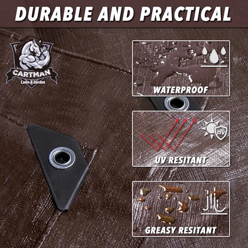 CARTMAN Finished Size 6x8 Feet Extra Thick 20 Mil Brown Ultra Heavy Duty Poly Tarp, Multipurpose Protective Cover, UV Resistant, Waterproof Poly Tarpaulin with Reinforced Edges