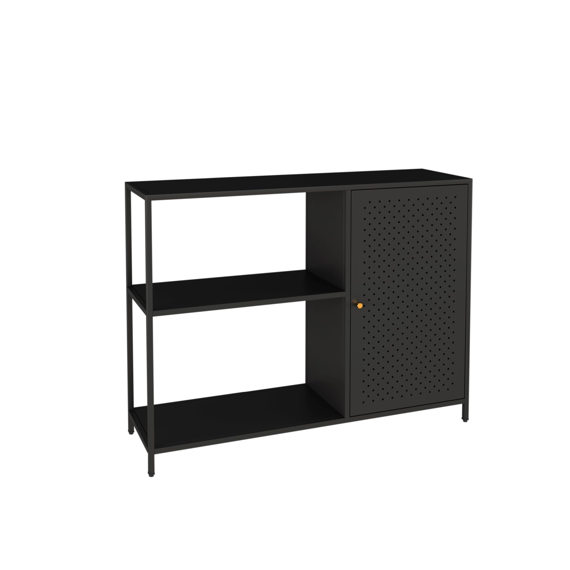[en.casa] Tavolo a Consolle Mobile Stretto in Metallo con Ripiani e Anta Traforata Mobile da Ingresso Corridoio Soggiorno 75 x 100 x 30 cm Nero