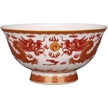HEAGER Ceramic bowl,soup bowl, Soup Bowl15.6cm Chinese Famille Rose Porcelain Dragon Play Sphere Pattern Bowl