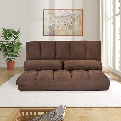 Merax Floor Sofa, Foldable Lazy Sofa Sleeper Bed With 2 Pillows, Adjustable Lounge Sofa Gaming Sofa Floor Couches 5-Position For Bedroom, Living Room, And Balcony, Brown #TOP2