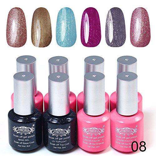 2014 New Perfect Summer Gel Nail Polish 6 Different Colors + Base + Top Coat Best Selling Nail Gel Set #008