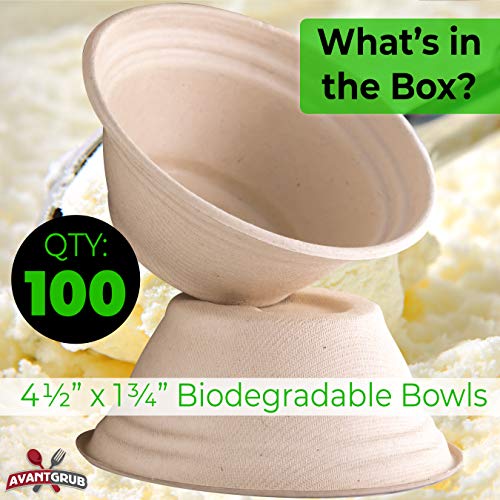 Restaurant-Grade, Biodegradable 8 Oz Bowls Bulk 100 Pk. Great For Ice Cream, Chili Or Soup. Disposable, Compostable Wheatstraw Bowls Are Allergen-Free, Leakproof And Microwave Safe For Hot Or Cold Use #TOP1