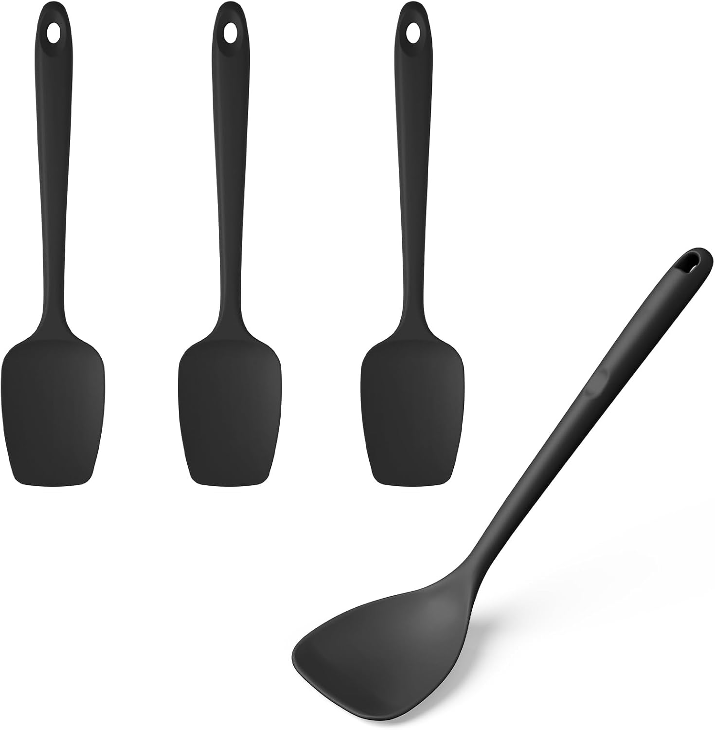 U-Taste 600ºF High Heat Resistant Silicone Spoon Spatula Set of 3 and 600ºF Heat Resistant 13.76" Long, 3.63" Wide Wok Spatula for Kitchen Stir Fry(Black)