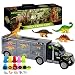 ROSYKIDZ Dinosaurs Transport Car with Dinosaur Toys, Carrier Truck Toy with 6 Dino and 10pcs Dinosaur Stamps, Tractor Trailer Toy Set for Kids Age 3 4 5 6 7 8 Years Old Boys Girls Gifts