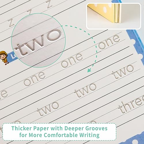 Image of Reusable Grooved Handwriting Practice Workbooks for Kids Ages 3-8 - Magic Disappearing Ink & 3D Groove - Preschool Kindergarten Children Writing Books with Pen Grips