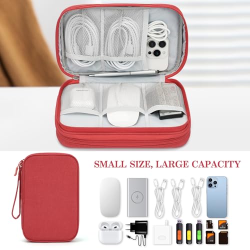 Image of FYY Electronic Organizer, Large Travel Cable Organizer Bag Pouch Electronic Accessories Carry Case Portable Waterproof Double Layers All-in-One Storage Bag for Cable, Cord, Charger, Phone, Red