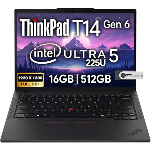 Lenovo ThinkPad T14 G6 AI Business Laptop 14' FHD+ Display, Intel Ultra 5 225U, 16GB DDR5 RAM, 512GB SSD, 5MP FHD Webcam, Fingerprint, Backlit KB, Wi-Fi 6E, 2 Thunderbolt 4 - Black