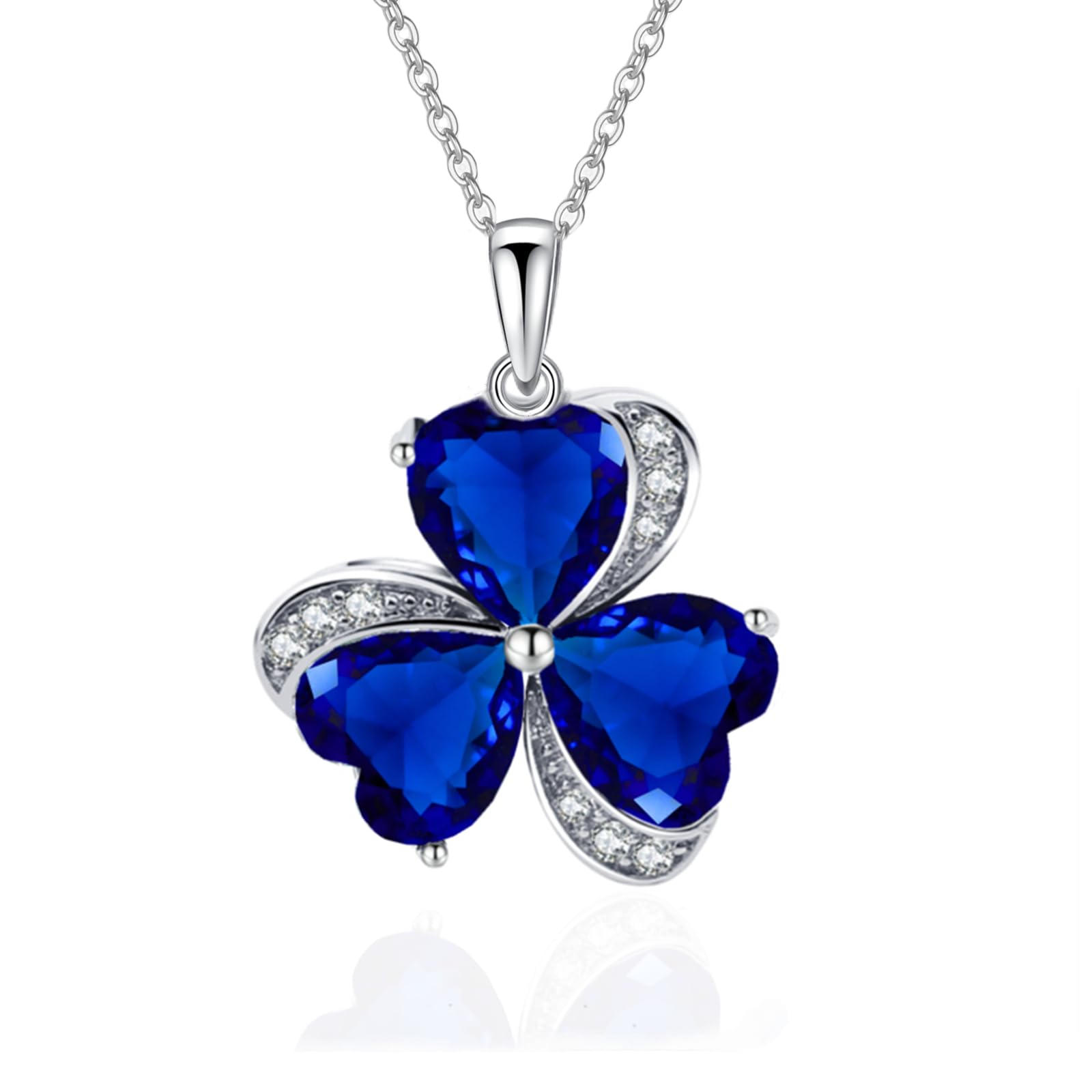 VONSSY Damenkette Edelstein Klee Anhänger Halskette | Smaragdgrüne irische Kleeblatt Geburtsstein Halskette | Weißgold Silber Schmuck Geschenk für Frau Tochter Mutter Freundin
