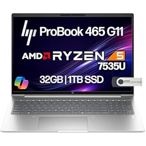 HP ProBook 465 460 G11 – Laptop de negocios con pantalla FHD+ de 16 pulgadas, AMD Ryzen 5 7535U, 32 GB DDR5 RAM, 1 TB NVMe, Wi-Fi 6E, RJ-45, cámara web, teclado retroiluminado, Win 11 Pro, plástico