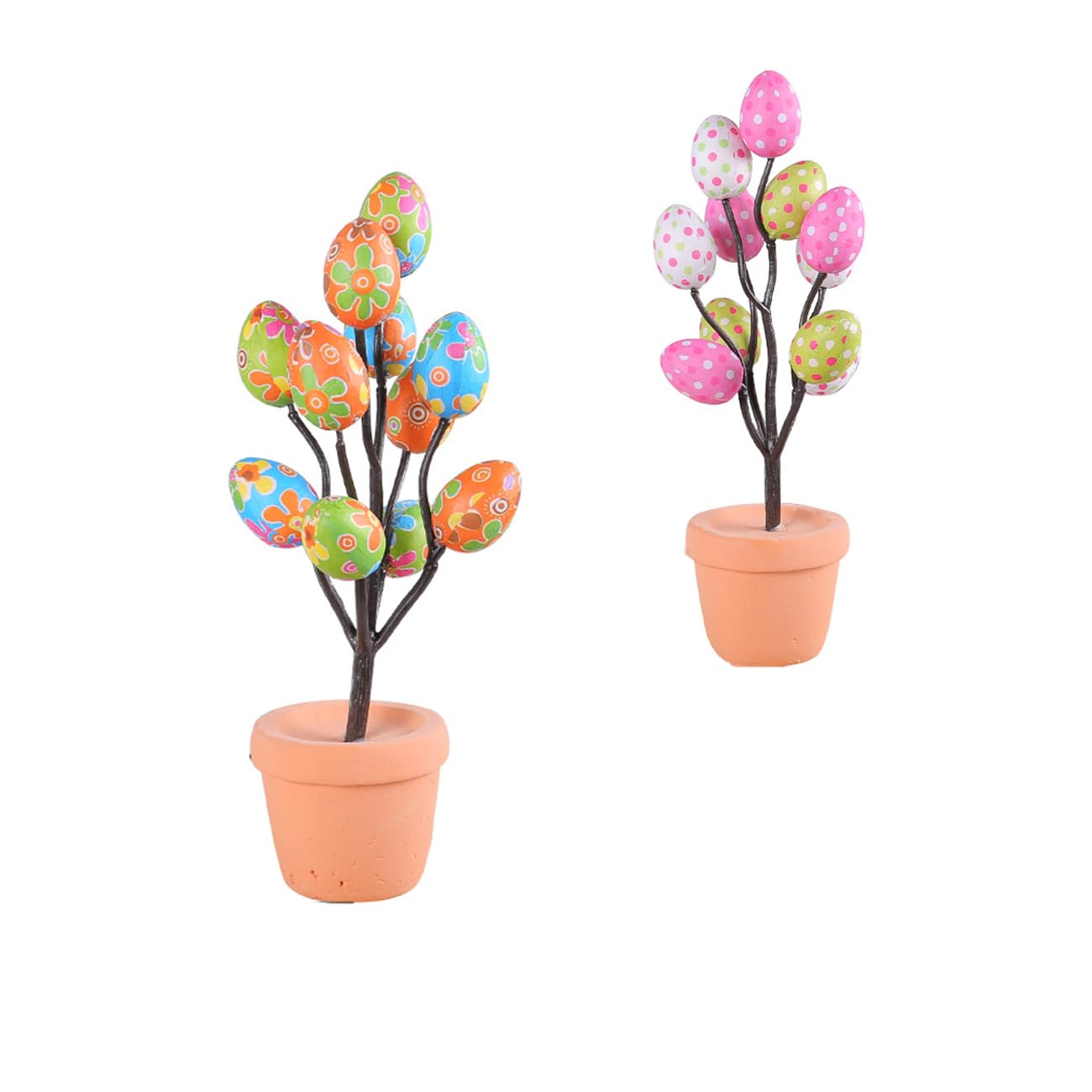 BLESOUYI Easter Egg Plant for Spring Party Decorations Easter Egg Flower Pot 2 Pack Artificial Colorful Eggs Plant Potted Flower Egg Spotted Eggs