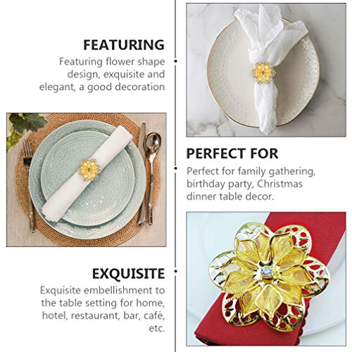 HEMOTON 24 stuks bloemenservettenringen legering goud servet gespen servetringen bloemen strass servethouder voor kerstdiner bruiloftsdecoratie - Image 3