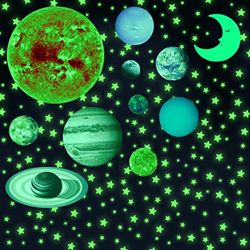 525 Piezas Estrellas fluorescentes para Techo, Pegatina Pared Fluorescente,,Luminoso Pegatinas de Pared Luna y Estrellas Pegatina Pared,DIY Decoración de la Habitación para Techo Cover