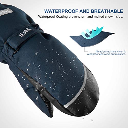 Mcti Kids Mittens Waterproof Winter Ski Warm Sherpa Lined Long Cuff With String Blue S #TOP1