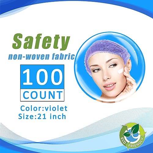 Smilco 100pcs/Pack Purple Disposable Bouffant Caps,21inches Hair Net,Elastic Dust Cap for Hair Nets Food Service,Non-Woven,Salon,Spa,Kitchen Head Cover