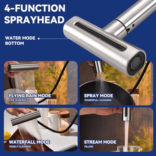 KOOTTI 4-Mode Kitchen Faucet with Pull Down Sprayer, Waterfall Kitchen Sink Faucet Single Handle Stainless Steel Faucet for Farmhouse, RV, Laundry & Utility Sink by KOOTTI - Used condition - Image 3