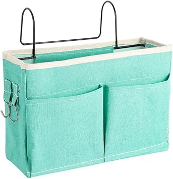 Bedside Caddy Organizer Hanging with Metal Hooks, Bedside Storage Bag Organizer for Dormitory Dorm Hospital College Bunk Bed Green