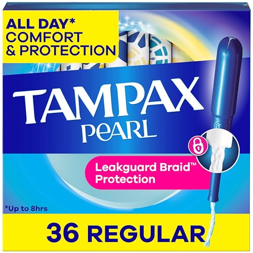 Tampax Pearl Tampons for Women, with LeakGuard Braid, Regular Absorbency, Unscented, 36 Count