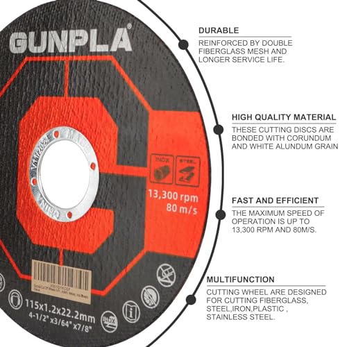 Gunpla Cut Off Wheels 5-Pieces Metal and Stainless Steel Cutting Discs, 115mm x 1.2mm x 22.2mm Thin Abrasive Blades Set for Angle Grinders, Metals, Iron Sheets