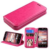 ZTE Maven Case , ZTE OVERTURE 2 , ZTE Fanfare Phone Case , The Smart Choice (Tm) Wallet Case Pouch Cover Fold Stand Case Premium Leather Wallet Flip Case Pu Leather with Card Slots (hot pink)