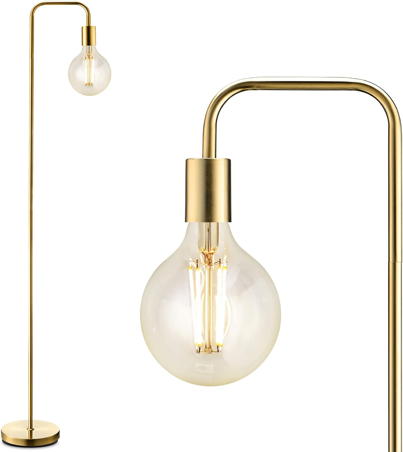 BoostArea Industrial Gold Standing Lamp, 63 Inch, E26 Socket, On/Off Footswitch, ETL Listed, Modern for Bedroom, Living Room, Minimalist, Vintage, Mid-Century, Boho, Metal