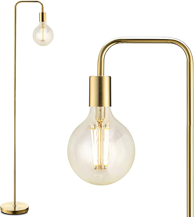 BoostArea BoostArea Industriële gouden staande lamp, 63 inch, E26 Socket, Aan/Uit Voetschakelaar, ETL Vermeld, Modern voor Slaapkamer, Woonkamer, Minimalistisch, Vintage, Mid-Century, Boho, Metaal
