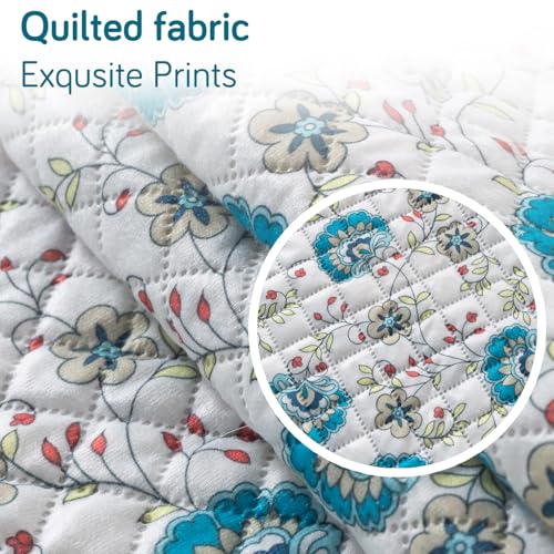 Image of HOKIPO Cerulean Bloom L Shape (3+2 Seater) Sofa Seat Mat with Tassel| Quilted Sofa Cover Mat, 'Tassel Twigs' Series (IN-984-T6 + IN-986-T6)